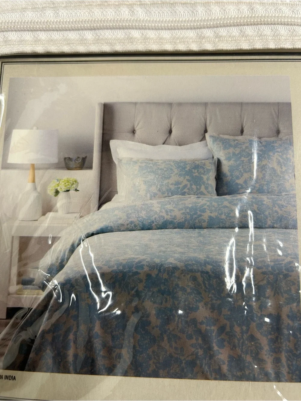 Surya Full Queen Duvet Clara Rough Luxe Blue Floral Linen Cotton 88x92 NEW
